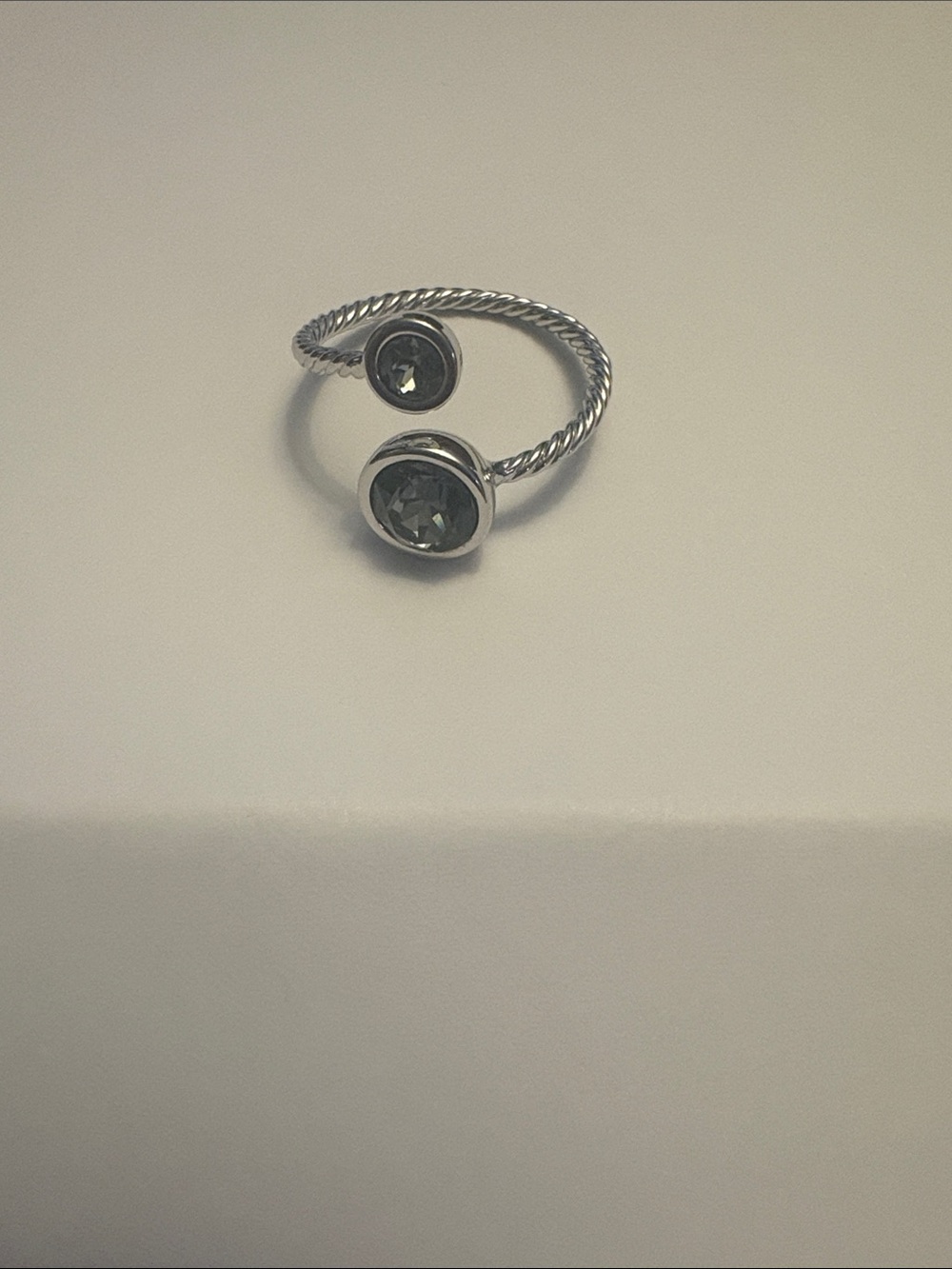Touchstone Crystal Sterling-Style Silver Open Ring with Dark Gray Stones